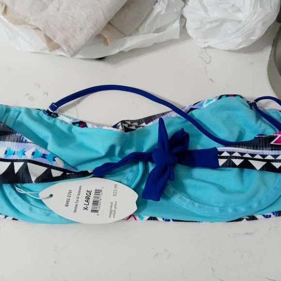 Bingo surf Bandeau style underwire Swim top XL Aztec Print - Picture 2 of 5